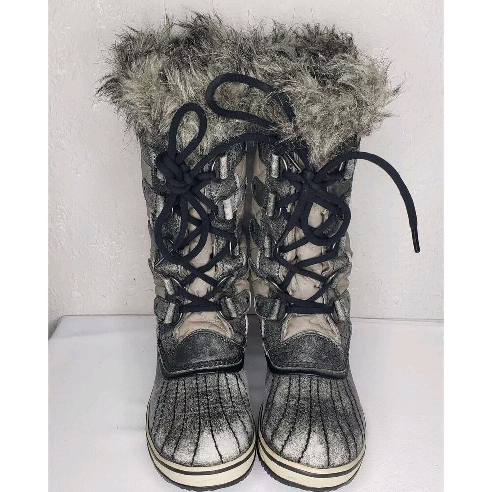 Sorel Tofino Distressed Womens 8.5 Gray Waterproof Lace Up Faux Fur Winter Boots - Picture 3 of 13